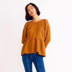 MADEWELL mustard peplum open back tie top